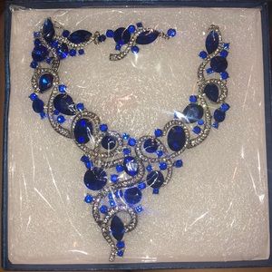 Blue statement necklace and earring set